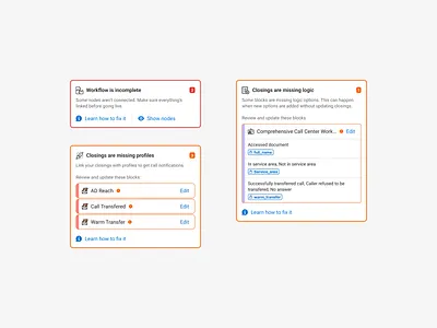 Warning notifications alerts b2b blocks builder call center counter errors fix help instructions learn nodes notifications saas script ui ux warnings workflow
