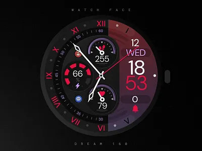 Hybrid Watch Face black classic colorful design elegant graphic design illustration modern purple red samsung smartwatch technology ui vibrant watch watchface wear os