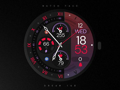 Hybrid Watch Face black classic colorful design elegant graphic design illustration modern purple red samsung smartwatch technology ui vibrant watch watchface wear os