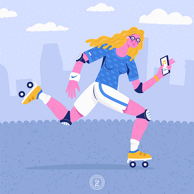 Jogging time digital art girl illustration illustrator not ai