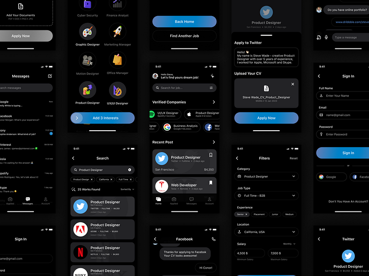 Jobs app / Screens set by Wojtek Gajek on Dribbble