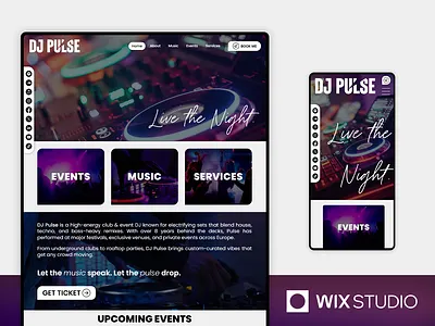 Dj & Disco - Wix Studio Website Template artist beautiful website club disco dj website electronic music portfolio music producers music website nightclub nightlife party podcast website template wedding dj wix wix music website wix studio wix studio website wix studio website template