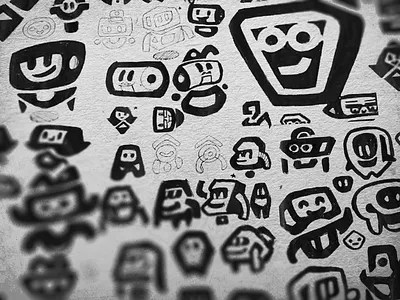 Friendly, helpful robots, one and all. assistant character computer design droid graphic design illustration retro robot