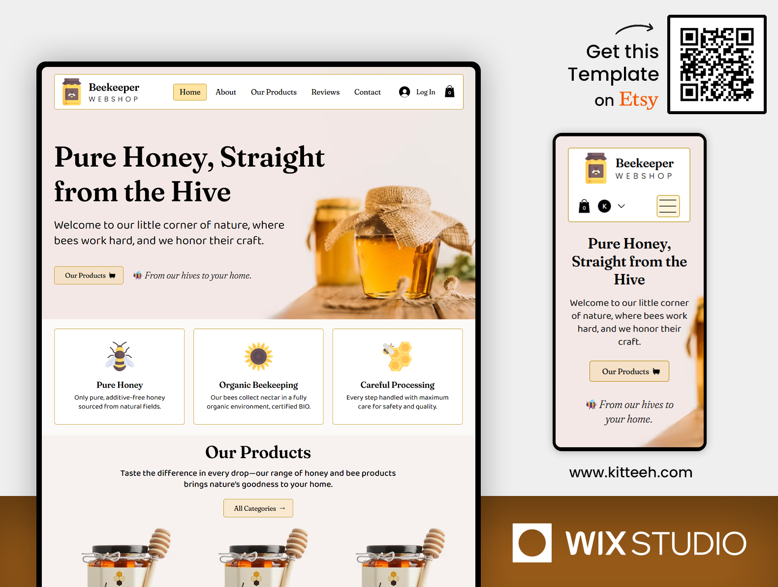 Beekeeper Webshop - Wix Studio Website Template beautiful website beekeeper beekeeping farmers market vendors honey honey farm local business natural product shop organic food producer webshop website template wix studio wix studio website wix studio website template