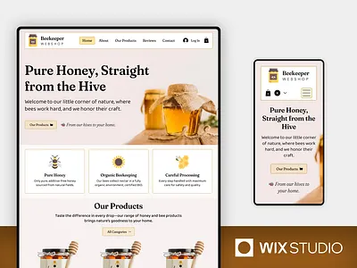 Beekeeper Webshop - Wix Studio Website Template beautiful website beekeeper beekeeping farmers market vendors honey honey farm local business natural product shop organic food producer webshop website template wix studio wix studio website wix studio website template