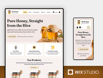 Beekeeper Webshop - Wix Studio Website Template beautiful website beekeeper beekeeping farmers market vendors honey honey farm local business natural product shop organic food producer webshop website template wix studio wix studio website wix studio website template
