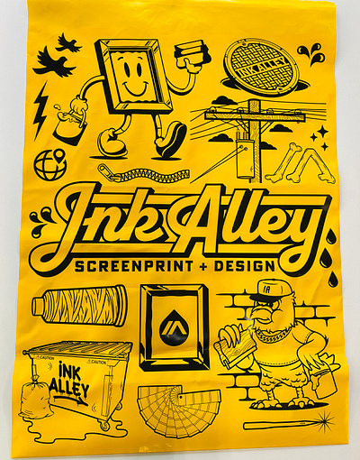Ink Alley Poly Mailers apparel branding collage crumby crumby creative design embroidery illustration illustrator mail mailer pigeon poly bag poly mailer screen print screen printing vector vector art