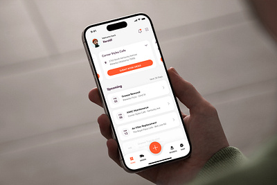 On-Demand Restaurant Maintenance App clean ui home screen minimalist mobile app restaurant ui