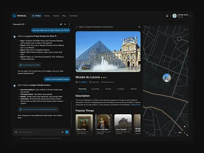 AI Travel Planner Chat Result Dashboard ai ai assistant ai dashboard ai planner dashboard design destination holiday itinerary minimal modern planner planner dashboard travel travel dashboard trip ui ui design ux design website