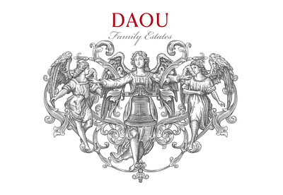 DOAU Wines Label Illustration by Steven Noble artwork branding crest design engraving etching illustration line art logo scratchboard steven noble woodcut