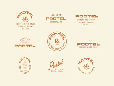 Podtel: Branding Exploration (Unused) badge branding badge logo brand design brand identity branding flower logo geometric graphic design hawaii logo hotel branding illustration line lineart logo monoline vintage branding vintage logo vintage logo design