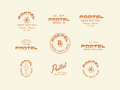 Podtel: Branding Exploration (Unused) badge branding badge logo brand design brand identity branding flower logo geometric graphic design hawaii logo hotel branding illustration line lineart logo monoline vintage branding vintage logo vintage logo design