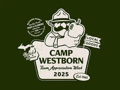 Camp Westborn – Team Appreciation Week Logo apple camp camper campground flowers fruit logo market michigan mustache ranger west westborn