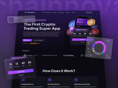 ChaintNova - Crypto & Web3 Landing Page app bitcoin blockchain clean crypto dark mode design fintech hero image homepage illustration landing page marketing saas startup trading ui ux web3 website