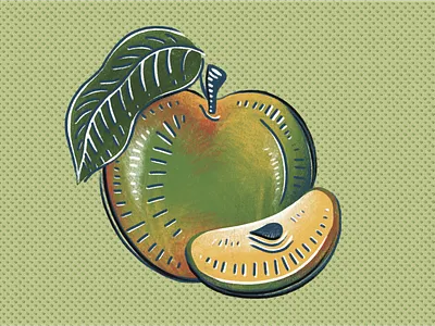 Apple (Apple Jalapeño Hot Sauce) apple food fruit green hot sauce illustration leaf retro seed