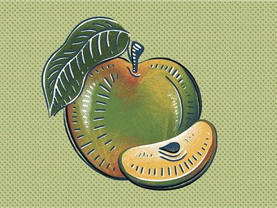 Apple (Apple Jalapeño Hot Sauce) apple food fruit green hot sauce illustration leaf retro seed