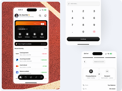 Flowpay – Mobile International Transfer Tool buy clean expenses finance financial management financial tracker income mobile app orange receive send ui ux wallet