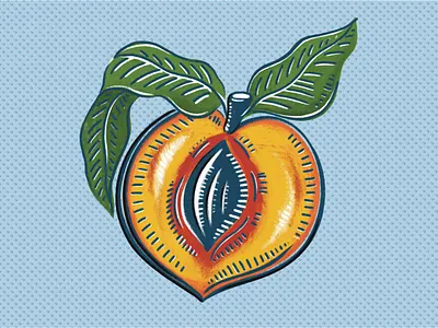 Peach (Peach Habanero Hot Sauce) colored pencil fruit hot sauce illustration packaging peach plant procreate retro seed