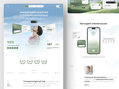 Solma - Your mental-health friend app glass health landing page mental health minimal design platform ui uidesign uiux uxdesign web design website