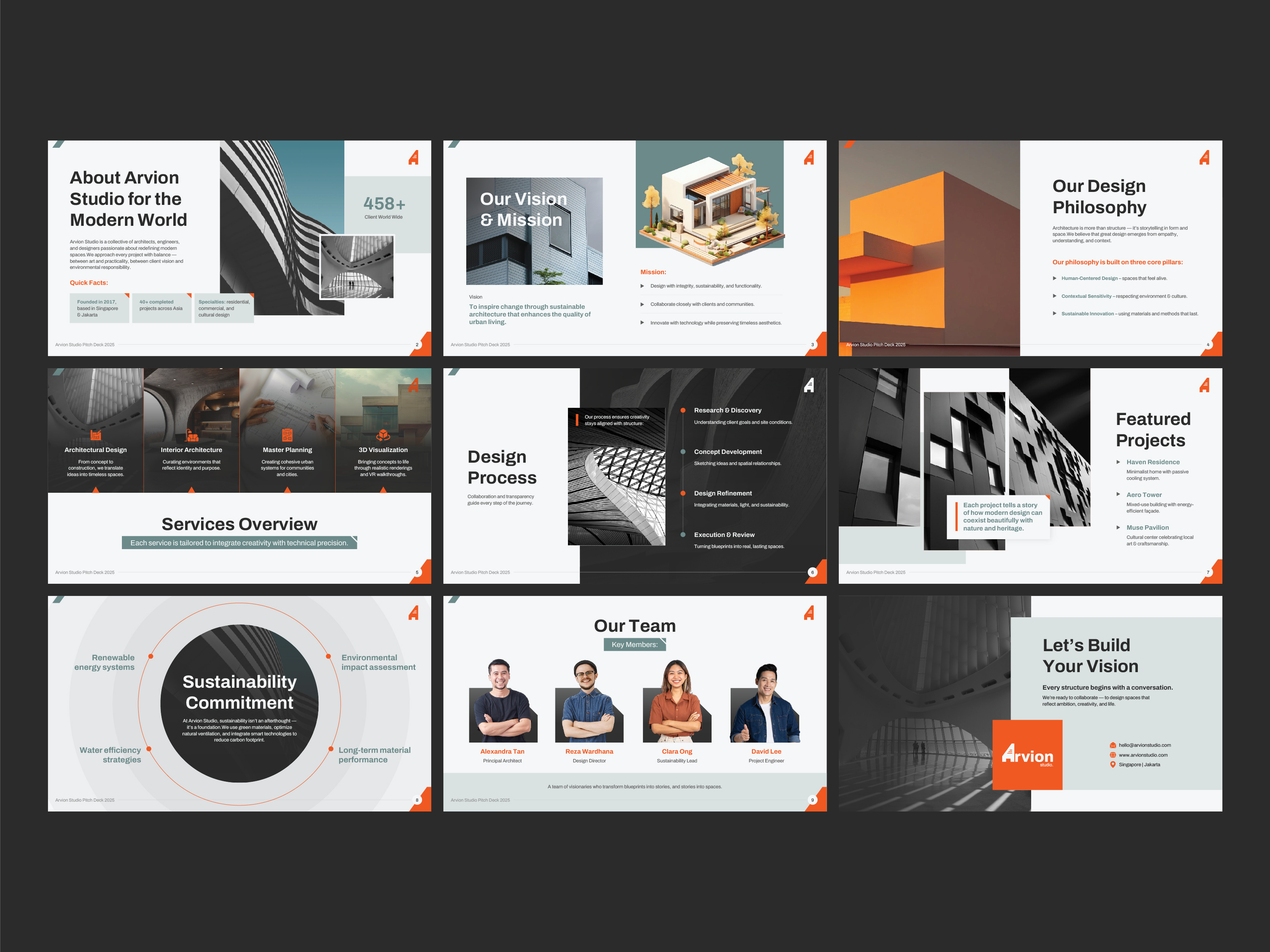 Arvion Studio - Architectural Design business presentation design lookbook pitchdeck powerpoint template presentation slides
