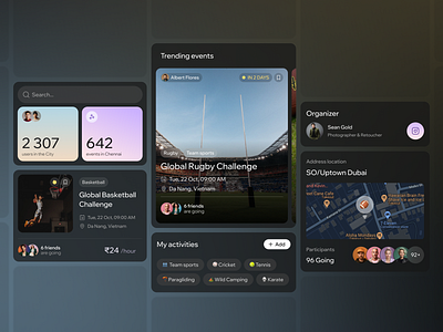 Social Activity Mobile App Components activities components digital product events mobile app product design social app sport ui ui elements ux uxui