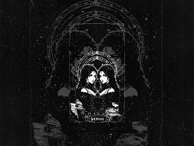 mystical gemini twins art celestial celestial arches cosmic detailed border ethereal intricate pattern mirror image monochrome mystical stars supporting tags astrology symbolism twins zodiac