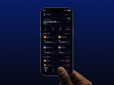 Crypto Mobile App bitcoin branding chart design crypto app cryptocurrency dark mode design design inspiration minimal mobile app design ui