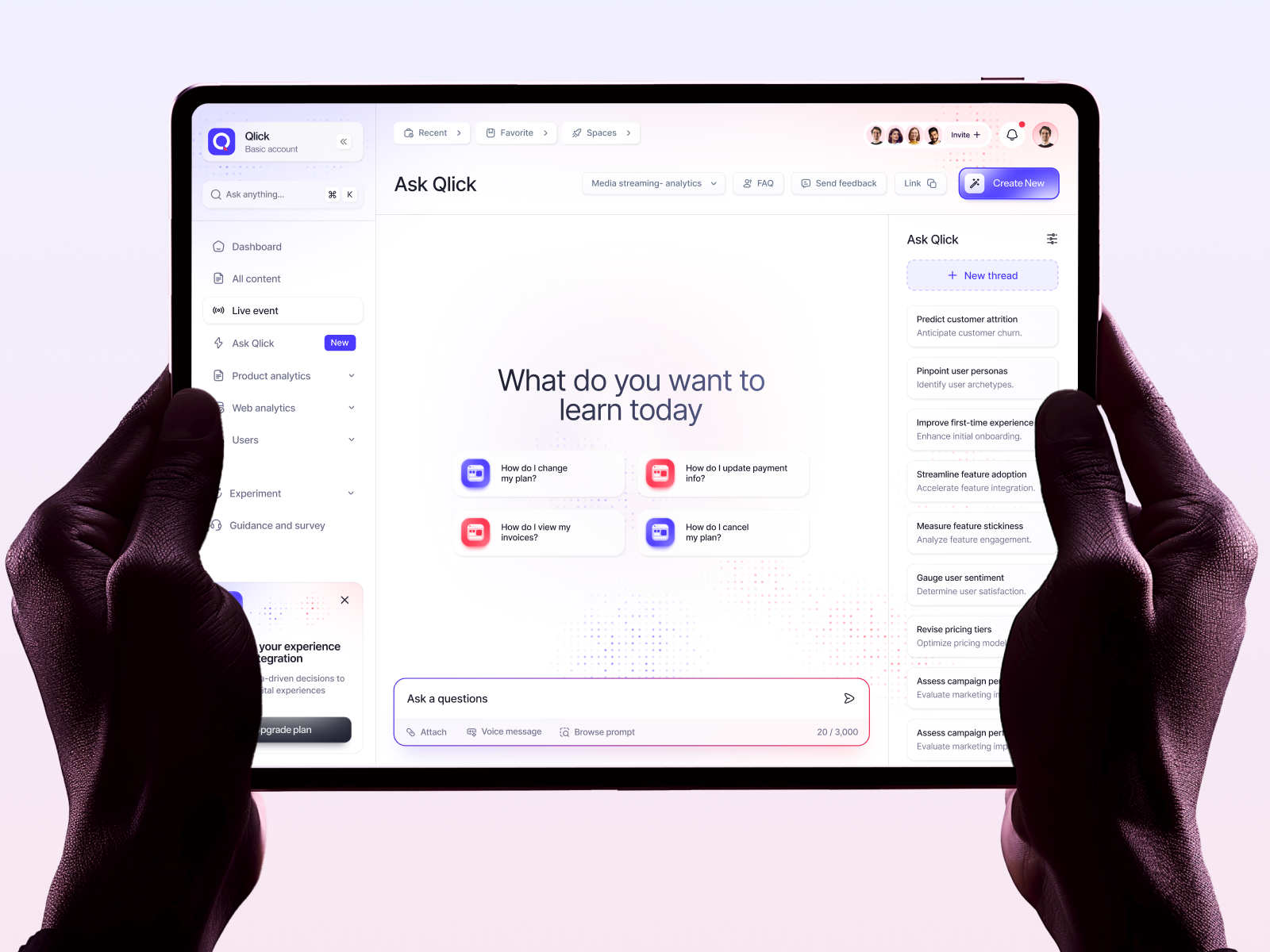 Qlick- AI Driven business intelligence platform abapplication ai business dashboard design designer intelligence trendy ui user interface ux web webapp webapps webdesign website