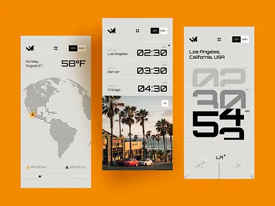 World Time — Mobile App UI Design android design app concept app interface clear interface clock app global time interaction design ios design minimalist design mobile app design modern ui product design timezone app typography ui ui design weather app world time app