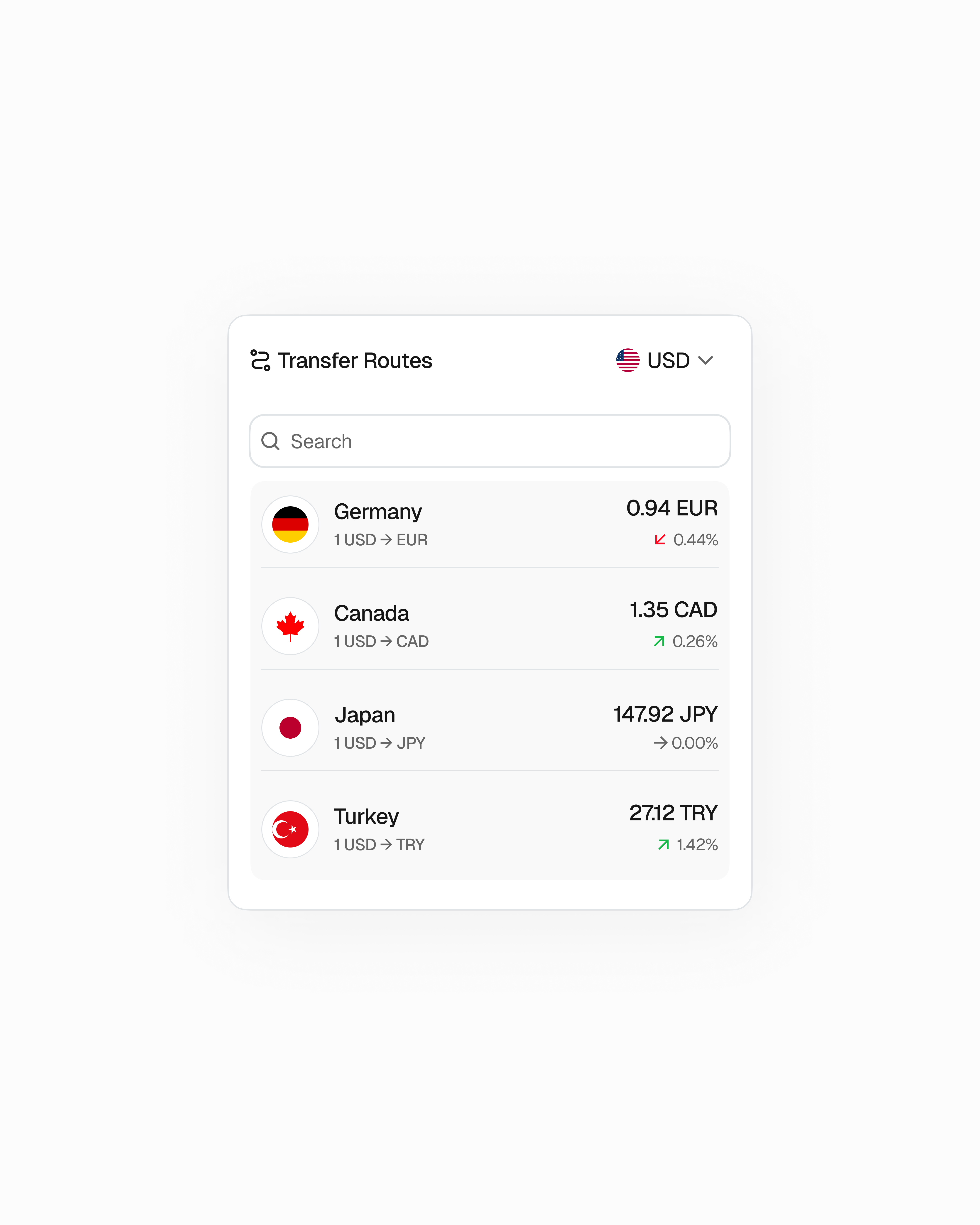 Transfer routes component UI ai clean component fintech minimal startup tech uidesign