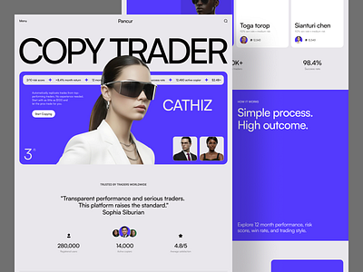 Fintech UI - Modern Copy Trader Landing Page for Pancur bold design exploration finance fintech invest investing investment investor landingpage minimalist modern professional swiss trader trading ui uidesign ux website