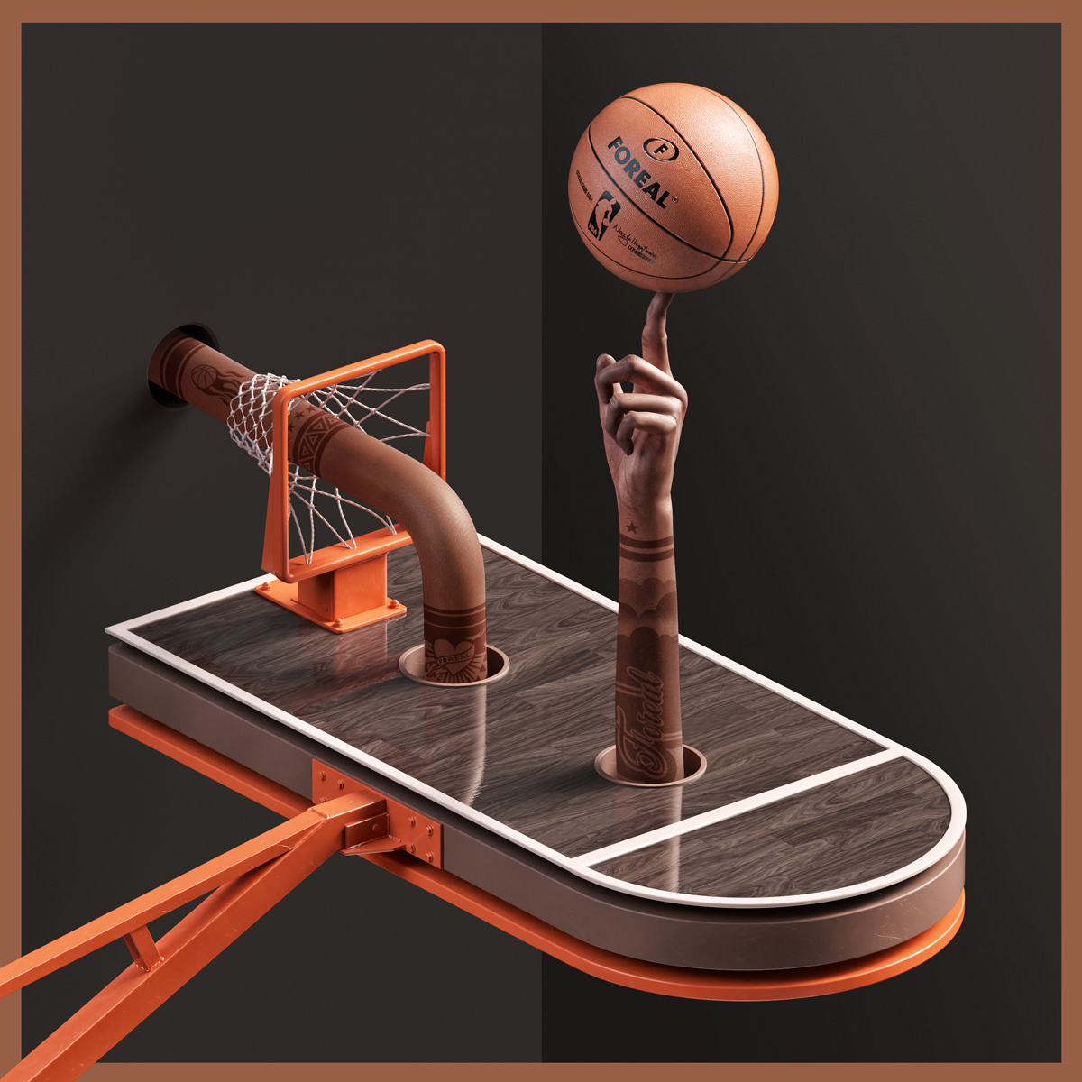 Basketball 3d branding cgi character design foreal graphic design illustration logo