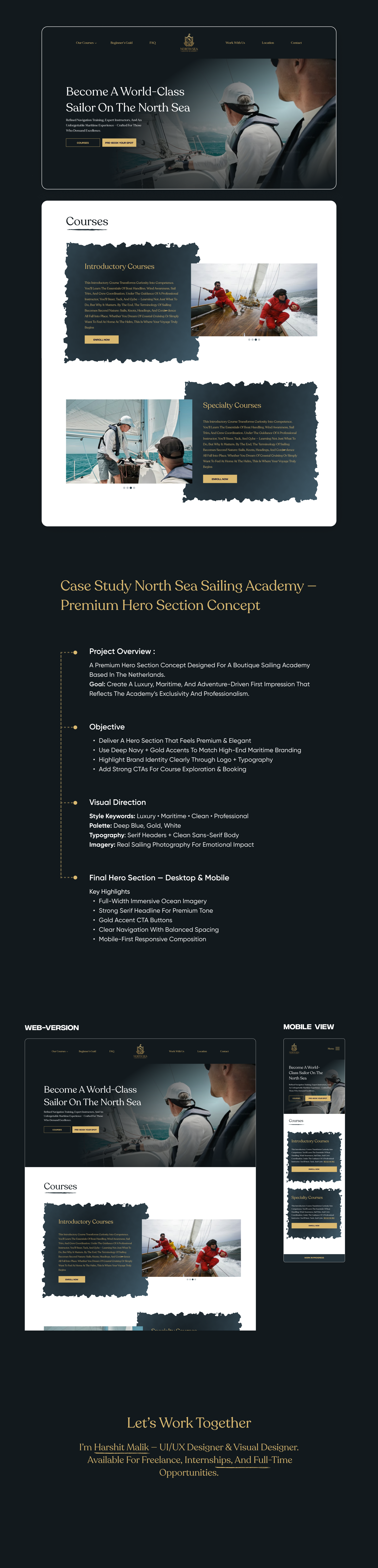 Sea Sailing Academy — Luxury Website Concept (UI Exploration) behance creative process darkui design inspiration designcommunity designerlife dribbble figmadesign landing page design maritimedesign sailing academy uidesign uiux uxdesign visual design webdesign