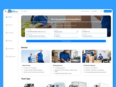 Moving Service UI Design — Web App delivery delivery ui delivery web app delivery website moving service moving service ui design moving service web moving service web app moving services moving ui tracking web app truck web app web app design website delivery website moving service