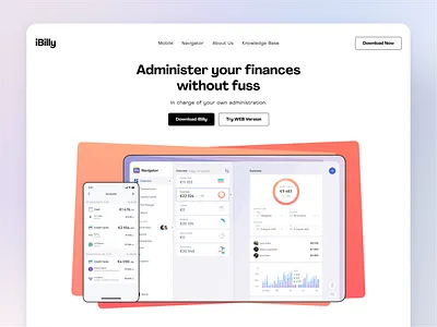 iBilly Website Design application branding design finance finance app finance management fintech graphic design hero section home page interface landing page ui user experience ux web web design web marketing website website design