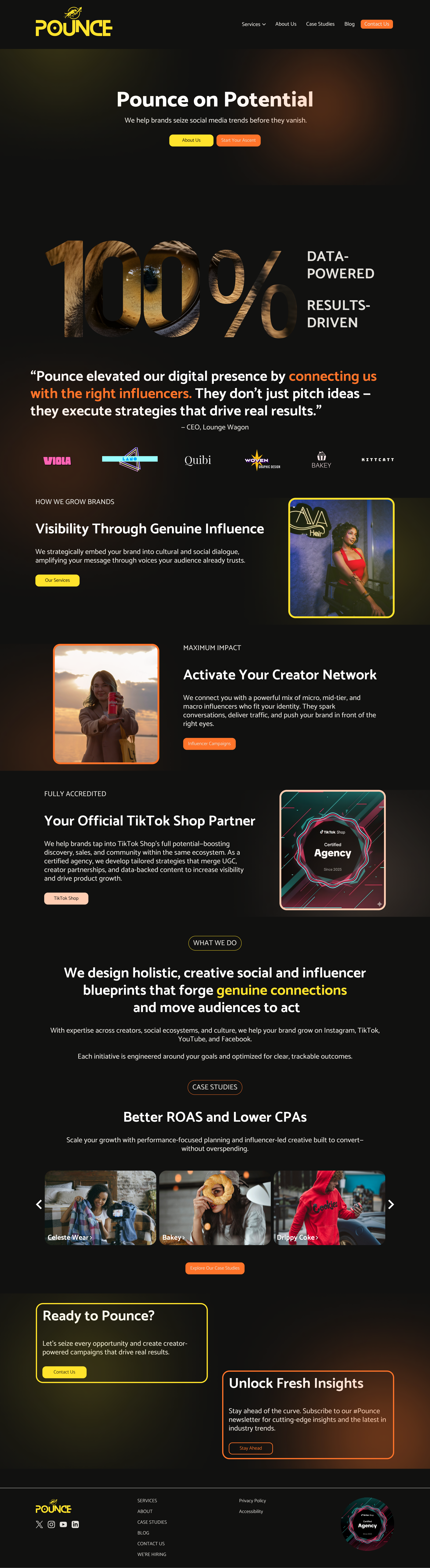 Pounce — Creator-Led Marketing Agency Homepage Design branding landing page ui ux website