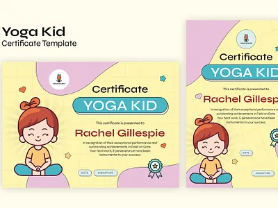 Yoga Kid Certificate Template – Vol 04 achievement activity award certificate completion design editable kids participation photoshop printable school template wellness yoga