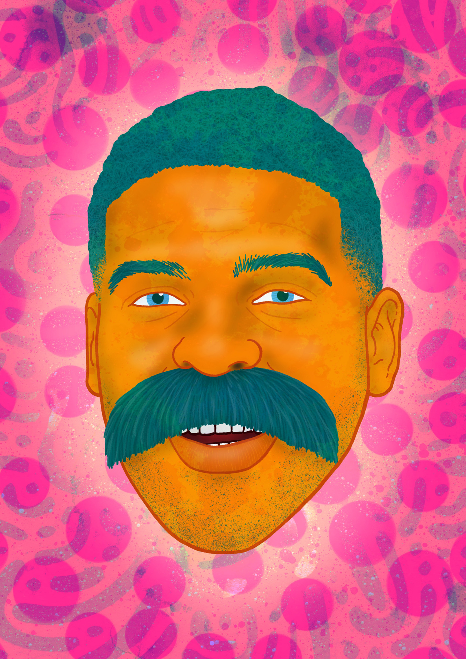 Galley of Mo bold colors creative portrait digital illustration digital painting expressive portrait hand drawn portrait handmade style illustrative portrait kola bokinni modern portrait art movember mustache observational drawing portrait artwork portrait drawing procreate artist procreate portrait psychedelic illustration sketchy texture textured drawing