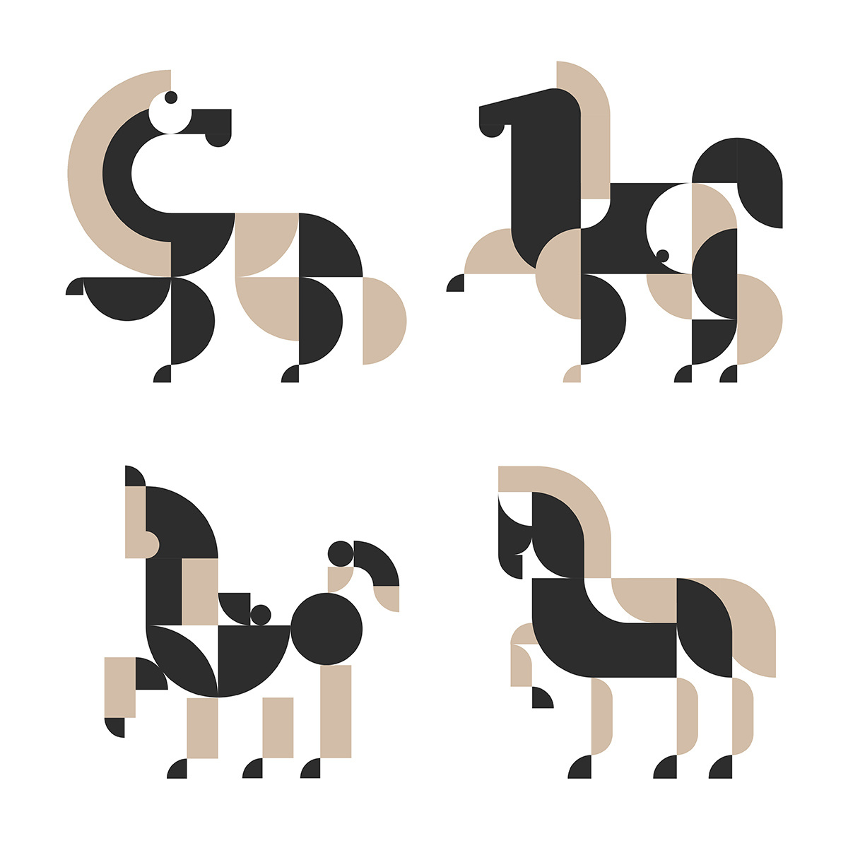 Horses animal bauhaus geometric horse illustration minimalism vector