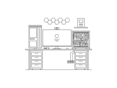 Minimal Line Art Gaming Setup Illustration clean illustration computer icon desk setup desktop workspace gaming desk gaming setup hardware illustration line art minimal illustration minimalist design modern setup monitor illustration open pc case outline design pc setup tech graphic tech illustration ui illustration vector line art workspace illustration