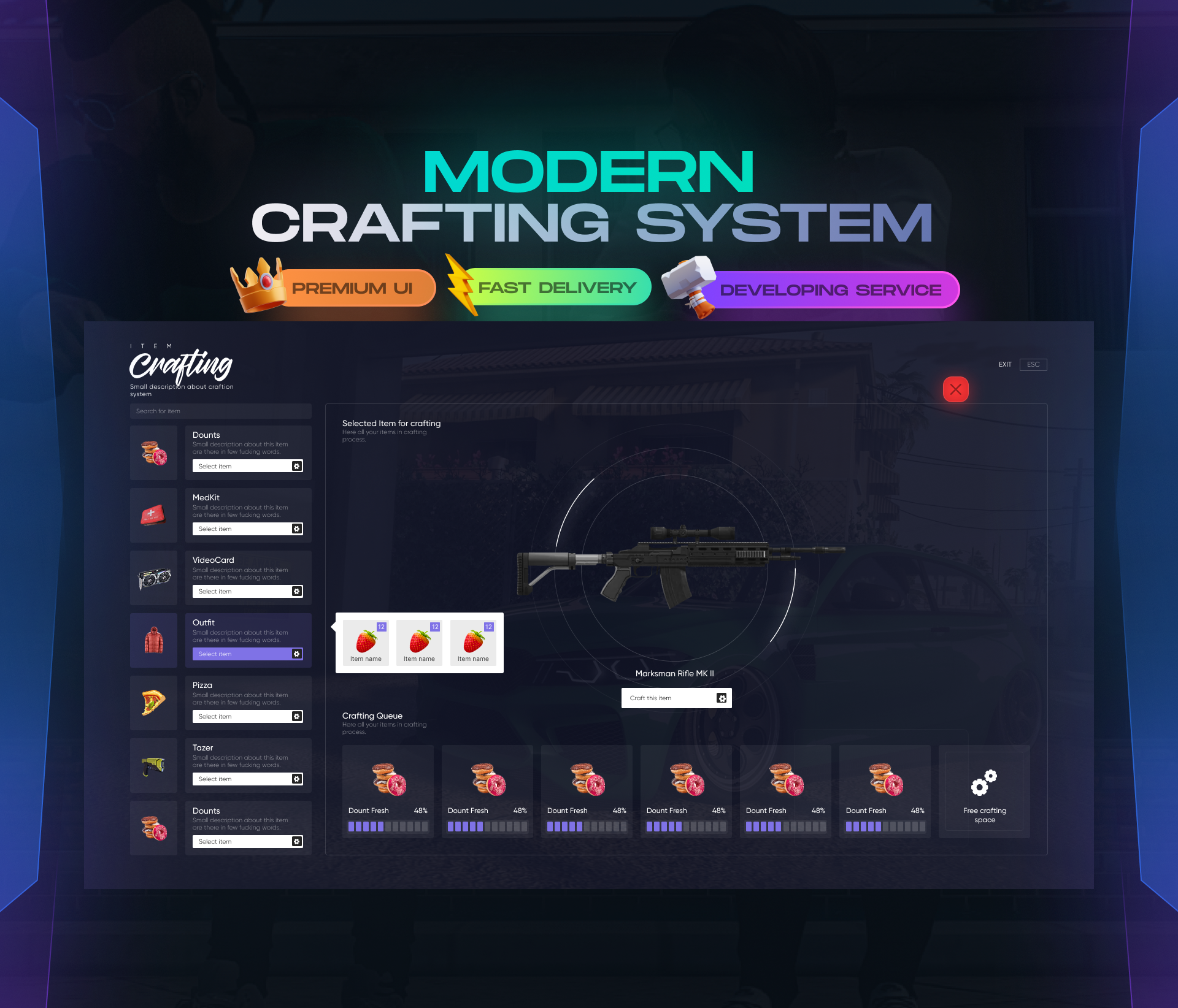 Crafting System x FIVEM altv design fivem ragemp rdr2 ui