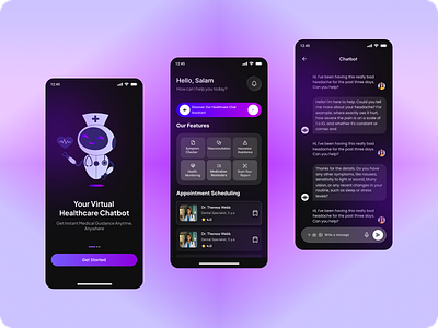 AI-Powered Healthcare Chat Assistant ai app interface ai chat assistant ai chatbot ai product design aiapp chat ui design chatbots digital health app figmadesign medical app design medical chatbot ui minimal apps design modern app ui modernui product design saas design smartassistant ui ux design virtual health assistant