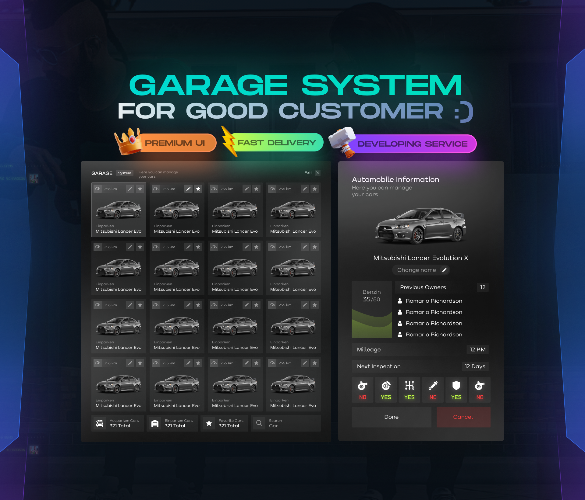 Garage System x Fivem altv design fivem ragemp rdr2 ui