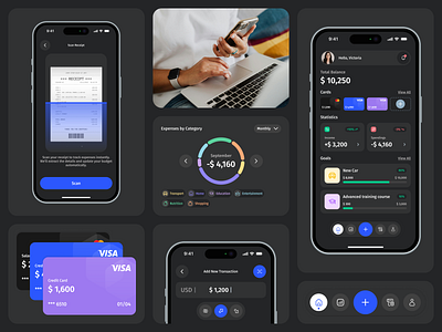 💳 Smart Expense Tracker – Dark Mode UI branding budgeting app clean ui dark mode dashboards expense app figma finance app fintech interaction design mobile app modern ui print product design ui ui design ux ux design web design