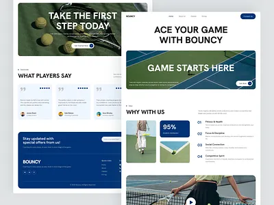 Bouncy - Tennis Academy Landing Page Figma athletic training digital design figma figma design landing page modern website responsive sport straining sports website tennis tennis academy ui design ui inspiration ui showcase ui trends uiux ux design web design