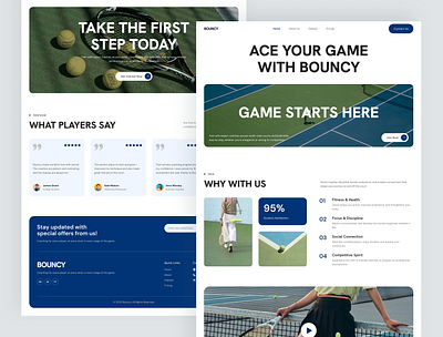 Bouncy - Tennis Academy Landing Page Figma athletic training digital design figma figma design landing page modern website responsive sport straining sports website tennis tennis academy ui design ui inspiration ui showcase ui trends uiux ux design web design