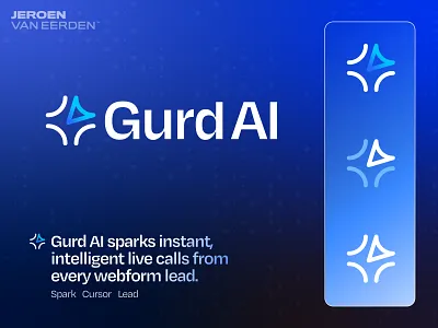 Gurd AI - Logo Design agent ai arrow automate branding call create creative logo cursor gurd jeroen van eerden lead live logo modern logo point spark star technology visual identity