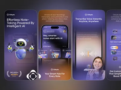 App Store Screenshots – AI Voice to Text Note App ai app app design app redesign app showcase app store app store preview app store screenshots apple store mobile mobile app note taking app play store screenshot playstore screenshot ui design voice notes voice to text