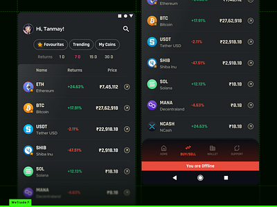 Crypto / Coin Listing app client offline coin listing crypto design mobile trading ui ux wetrade