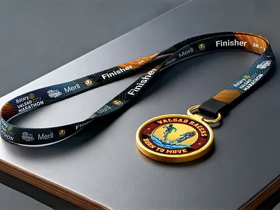 Rotary Valsad City Marathon Lanyard and Medal design concept athletics brand branding custom lanyard design flat graphic design illustration lanyar print lanyard design lanyards marathon meril ribbon run sports sports lanyard valsad